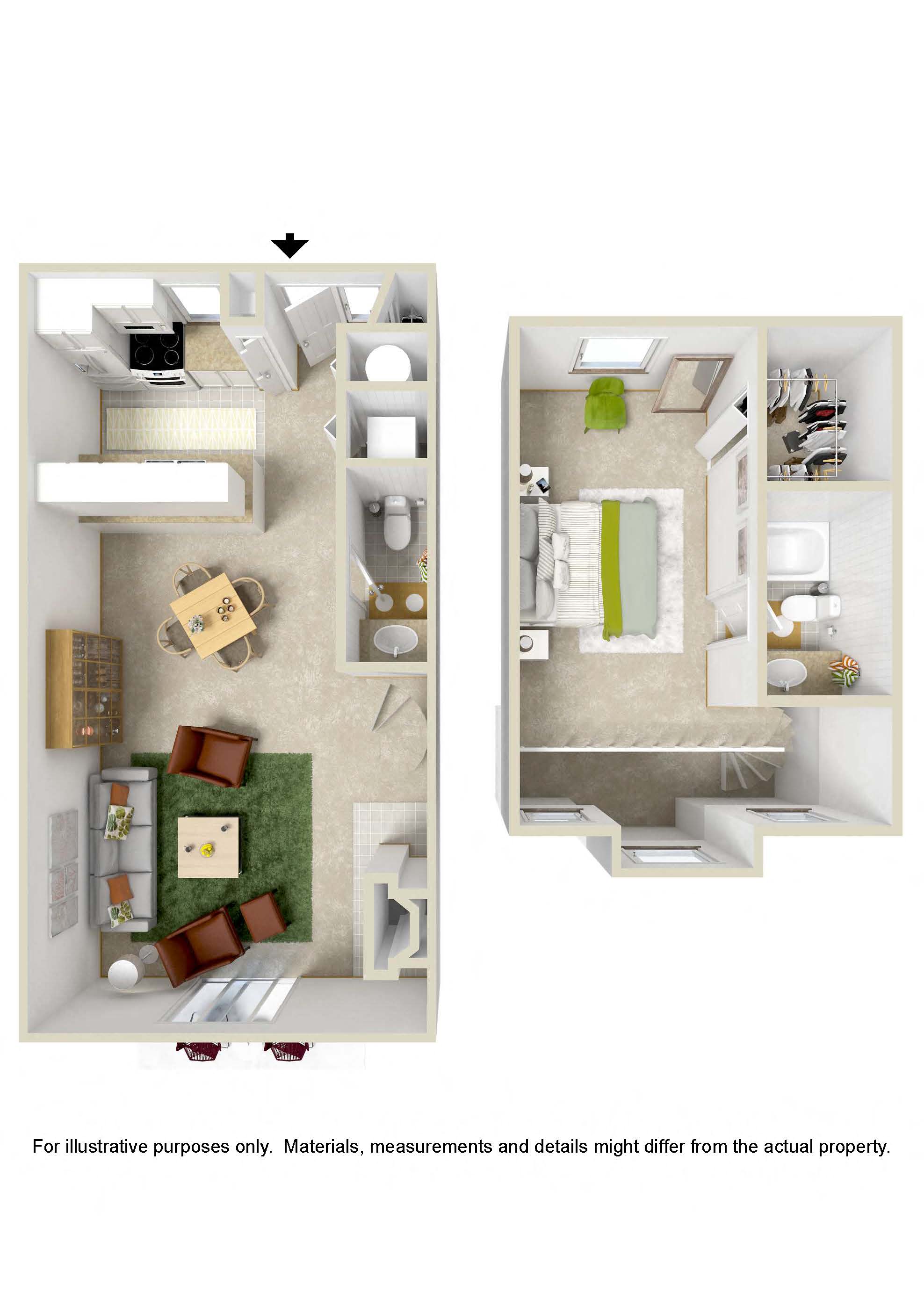 1 Bed 1.5 Bath w Loft